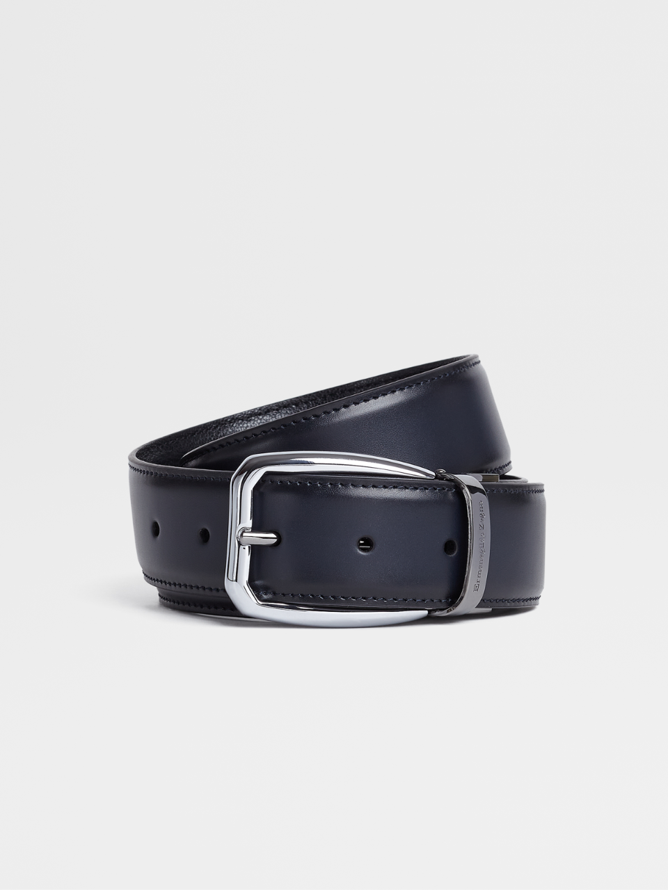 Blue Hand-buffed Leather and Black Slightly Grained Leather Reversible Belt